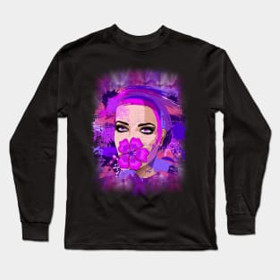 Girl with Pink Hibiscus on Lips Long Sleeve T-Shirt